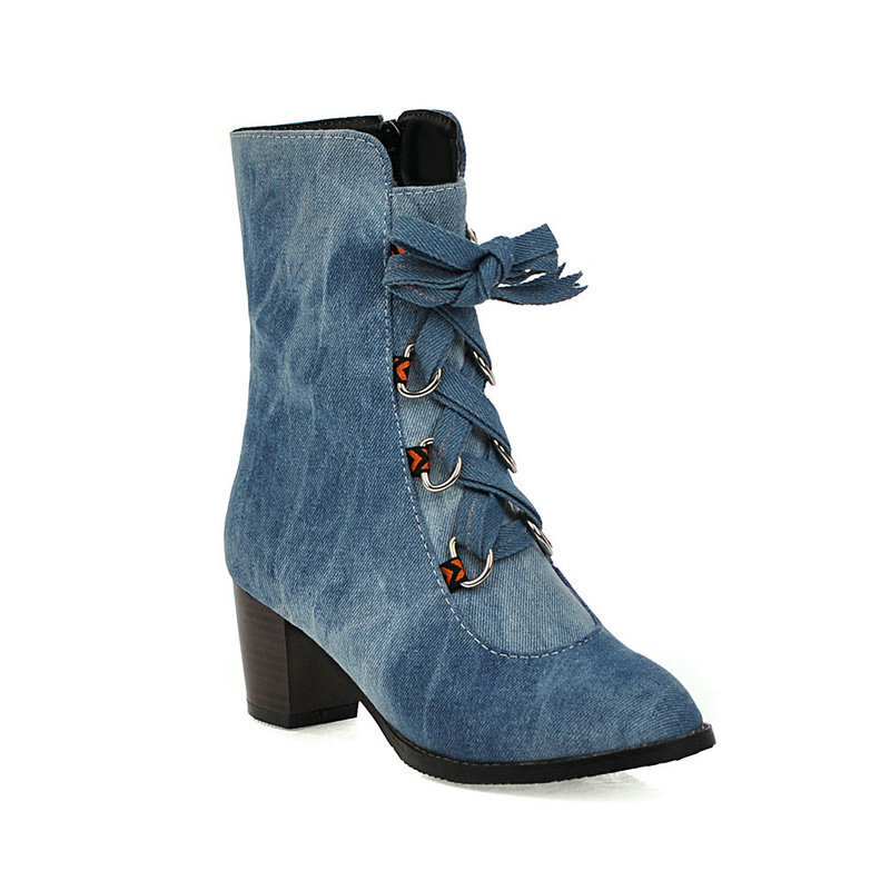 Womens Denim Winter Boots New Korean-Style Lace-Up Design foto 5