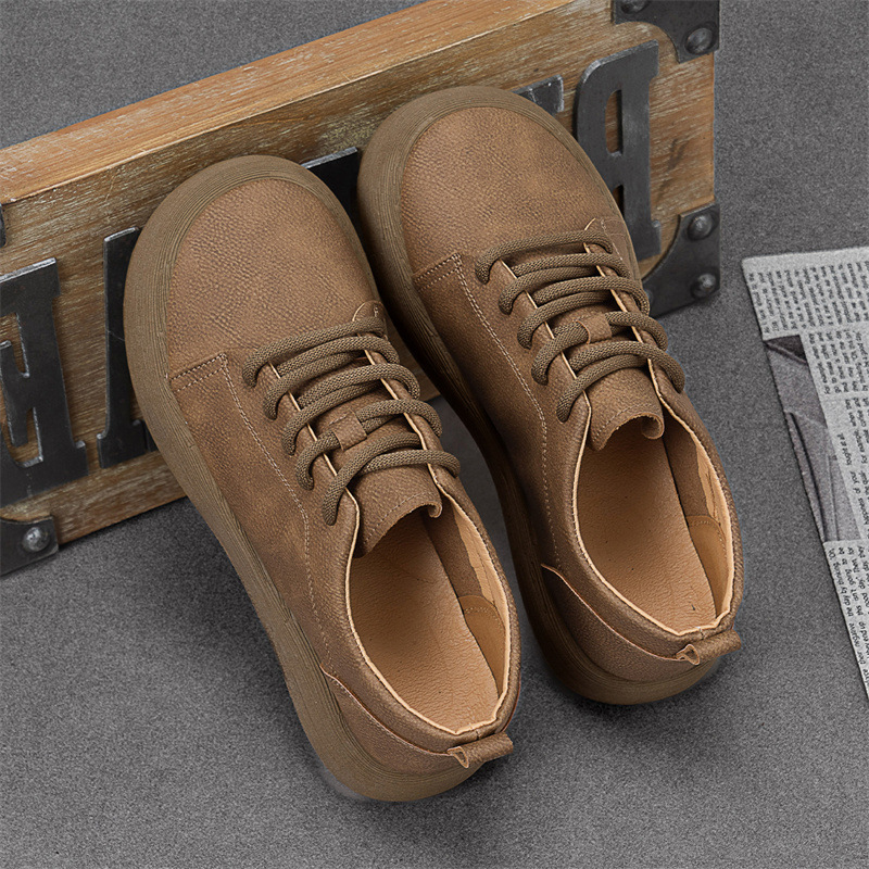 Men's Casual Leather Shoes Vintage Style Thick Sole Low-cut Lace-up foto 2