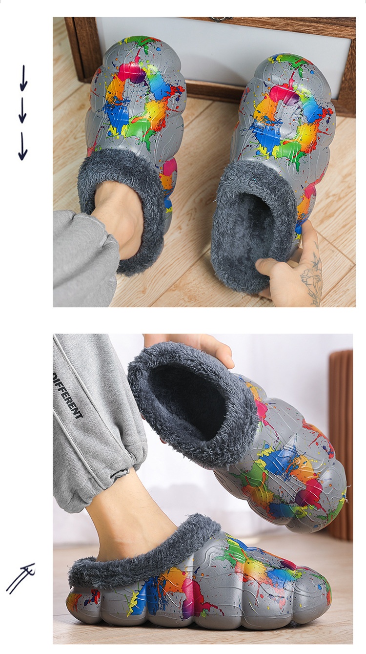 Home Indoor Platform Fleece-lined Contrast Color Cotton Slippers foto 3