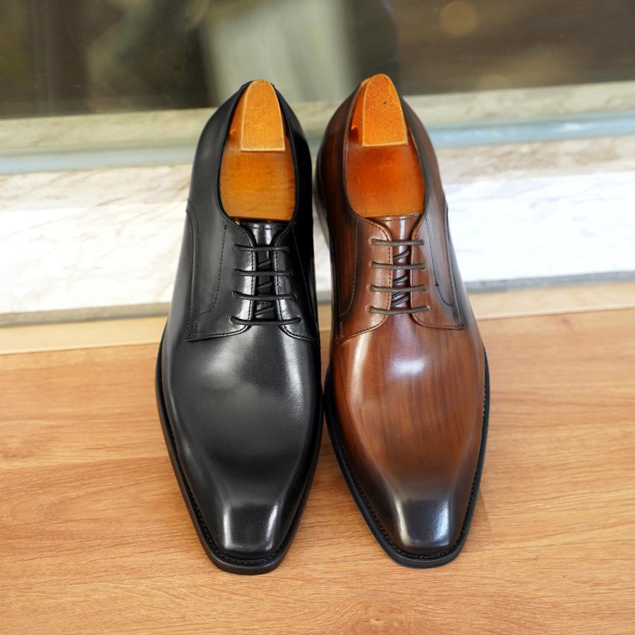 Men's Fashion Distressed Square-Toe Leather Shoes With Wood Grain Pattern foto 4