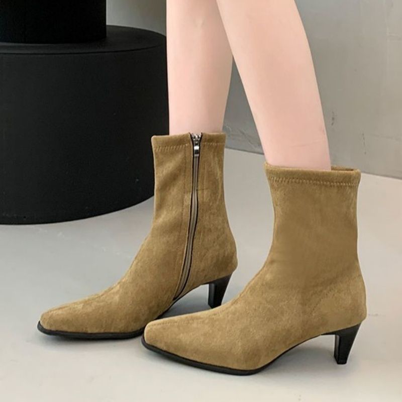Square Toe High Heel Middle Boots Side Zipper Retro Kitten Heel Booties foto 4