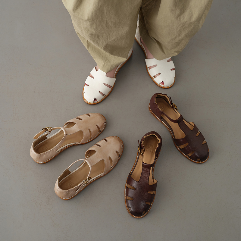 Retro Roman Closed Toe Leather Sandals, Premium Full Grain T-Strap Flats foto 2
