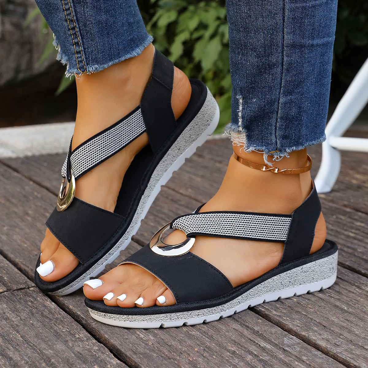 Metal Buckle Hemp Rope Fish-mouth Sandals Women's foto 2