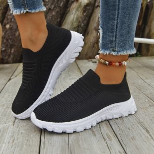 New Mesh Flyknit Low-top Slip-on Sneakers With A Thick Platform Wedge For Women foto 4