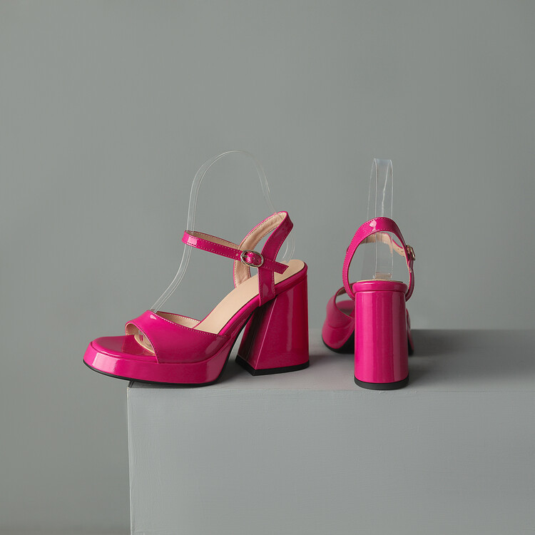 European And American-style Patent Leather Round-toe Peep-toe High-heeled Sandals For Women