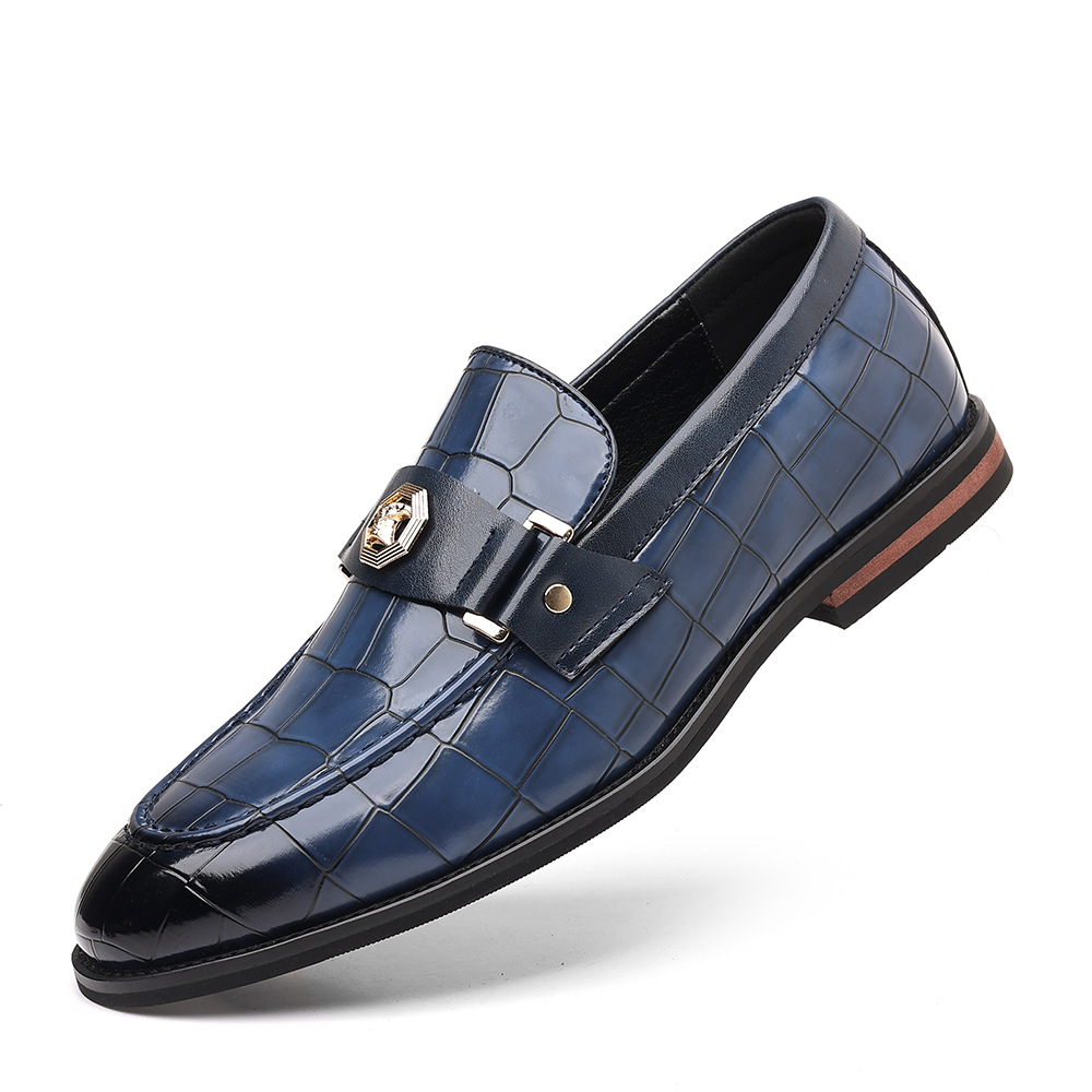 Plaid Casual Loafers Men's Banquet Slip-on Metal Buckle foto 4