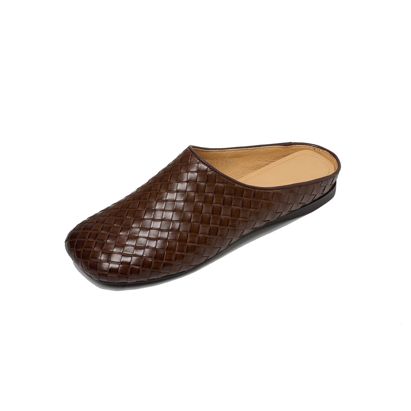 Women's Handwoven Full-Grain Leather Mules, Premium Cowhide Square Toe Slip-On Slides foto 2