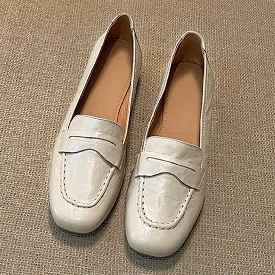 Women's Flat All-match Square Toe French Leather Shoes foto 2