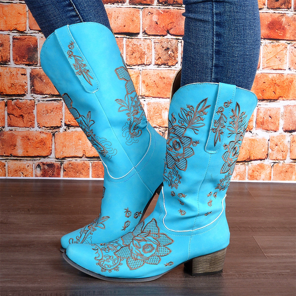 Womens Mid-Calf Boots With Embroidery Ethnic Style And A Comfortable Mid-Heel foto 3
