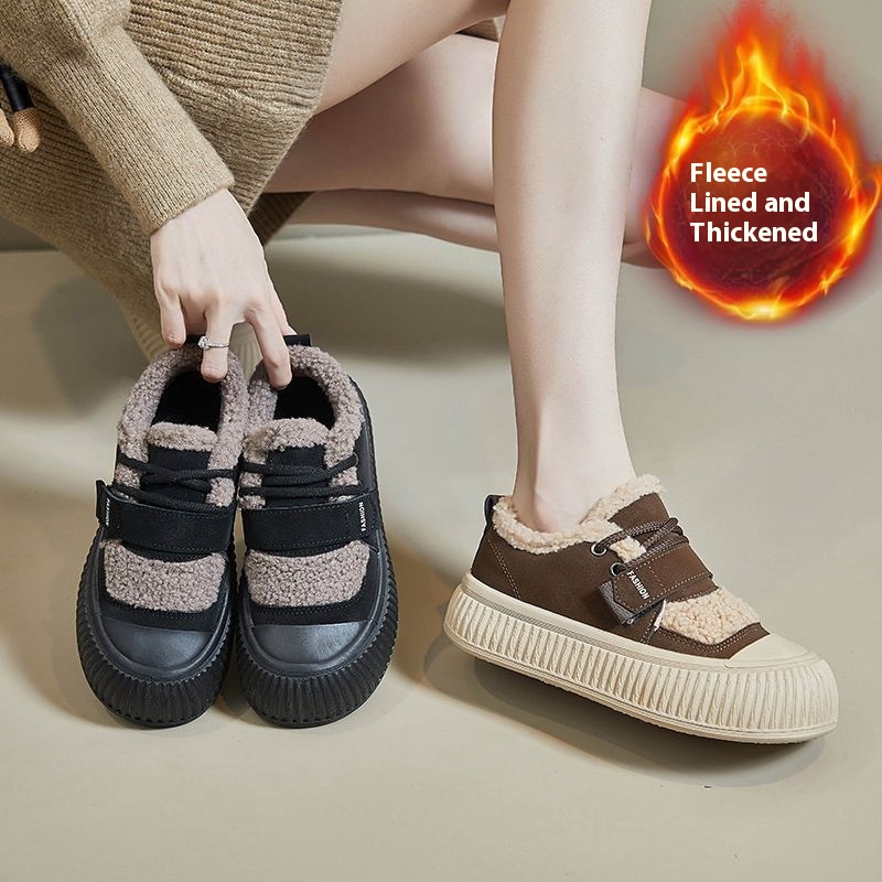 Fleece-lined Sneakers Women's Thick Bottom Non-slip Warm Cotton Shoes foto 2