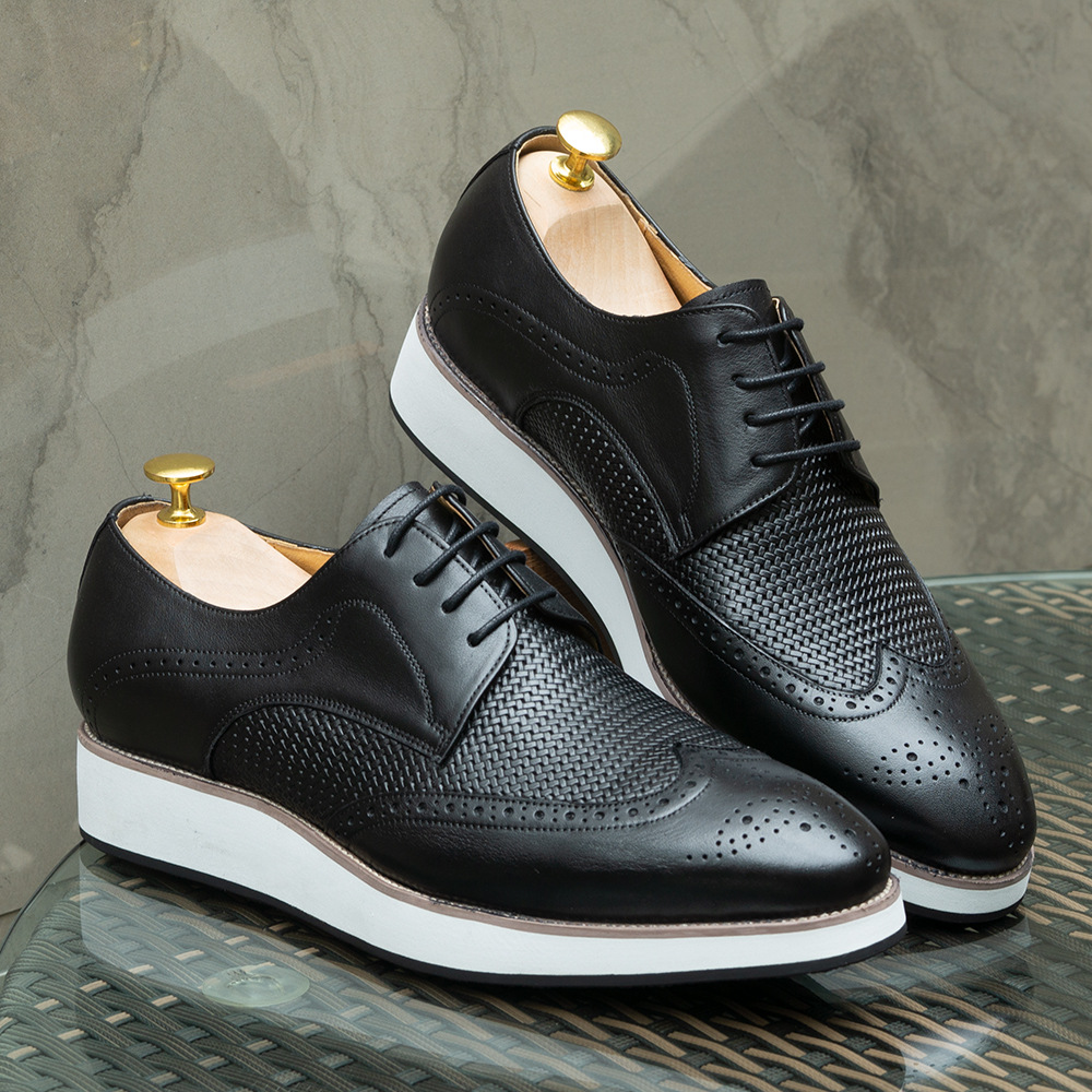 Casual Pointed Toe Derby Shoes Woven Low-top Men's Leather Shoes foto 5