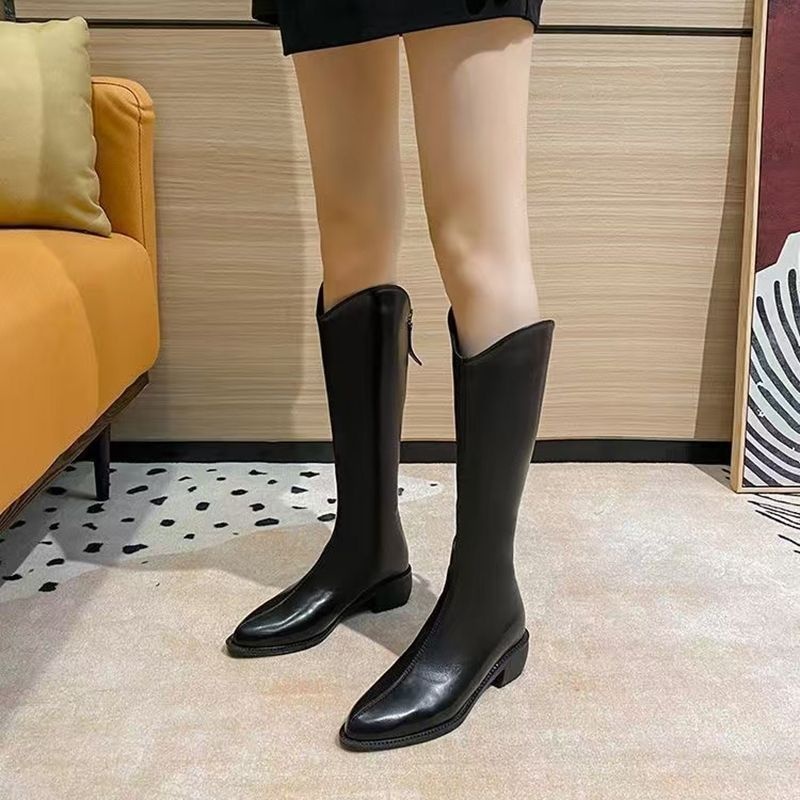 Fleece-lined Tall Chunky-heeled Pointed-toe Over-the-knee Riding Boots foto 4