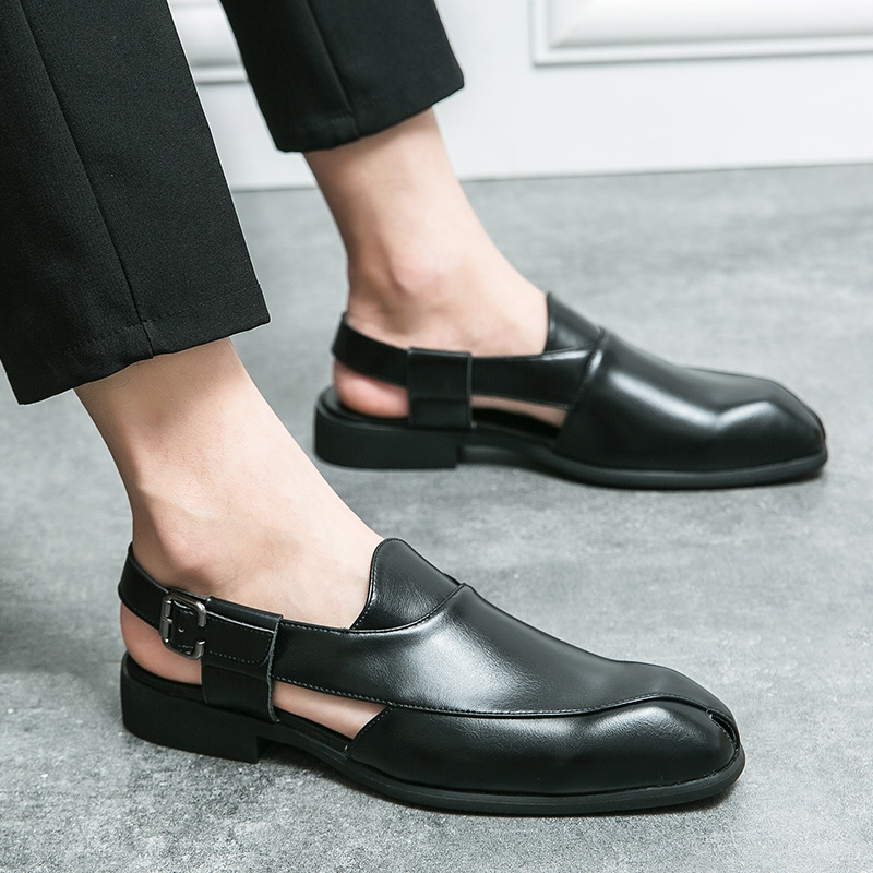 Plus Size Men's Slip-on Fashionable Breathable Lightweight British Style Leather Sandals foto 3