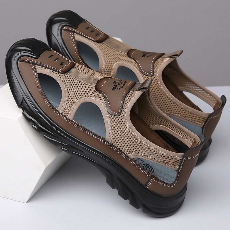 Summer Breathable Men's Sandals Hollow Mesh Surface Casual All-match Hole Outdoor Travel Soft Bottom Slip On Beach Shoes foto 5