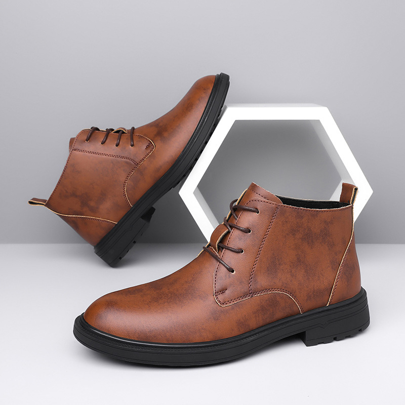 Retro Lace Up Denim Trendy Mid-length Warm Non-slip Men's Martin Boots foto 3
