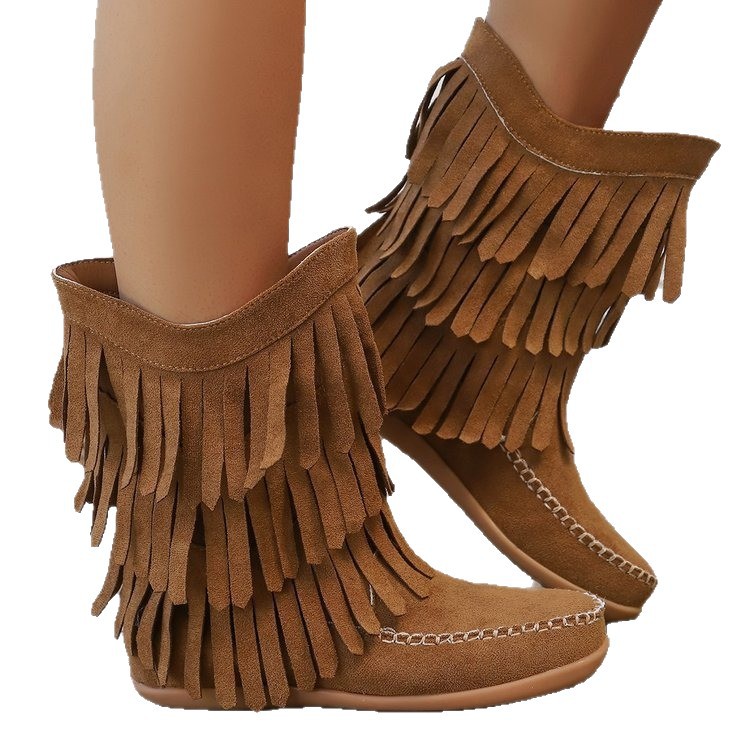 Plus Size Retro Tassel Mid-calf Heel Martin Boots foto 2