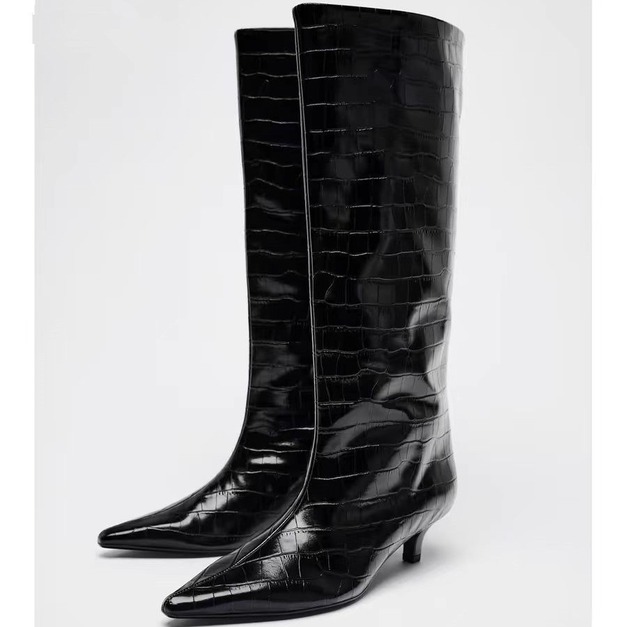 Women's British Style Pointed Toe High Leg Boot foto 5