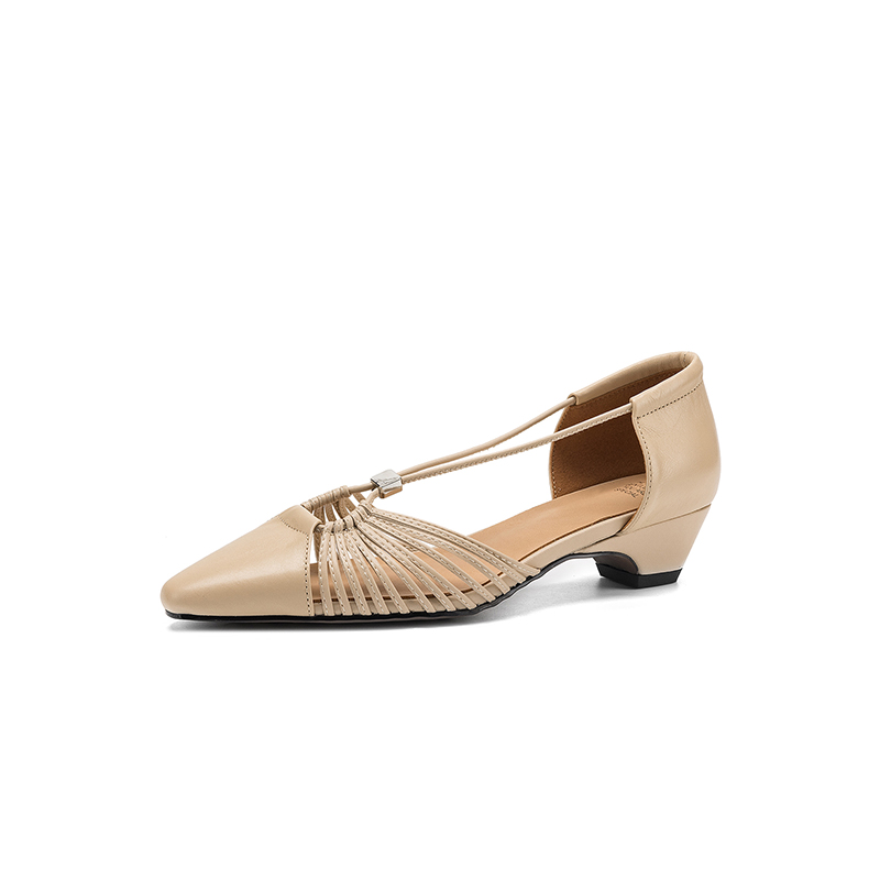 Women's Handmade Full-Grain Leather Strappy Low-Heel Sandals, Pointed-Toe Mary Jane Cutout Flats foto 3
