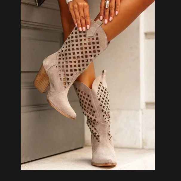 Womens Plus-Size Cutout Mesh Over-the-Knee Short Boots foto 5