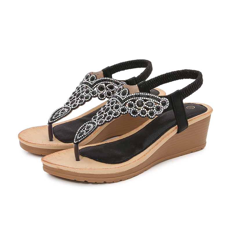 Womens Bohemian-Style Flip-Flops With Beaded And Rhinestone Buckles Elastic Back Strap foto 2