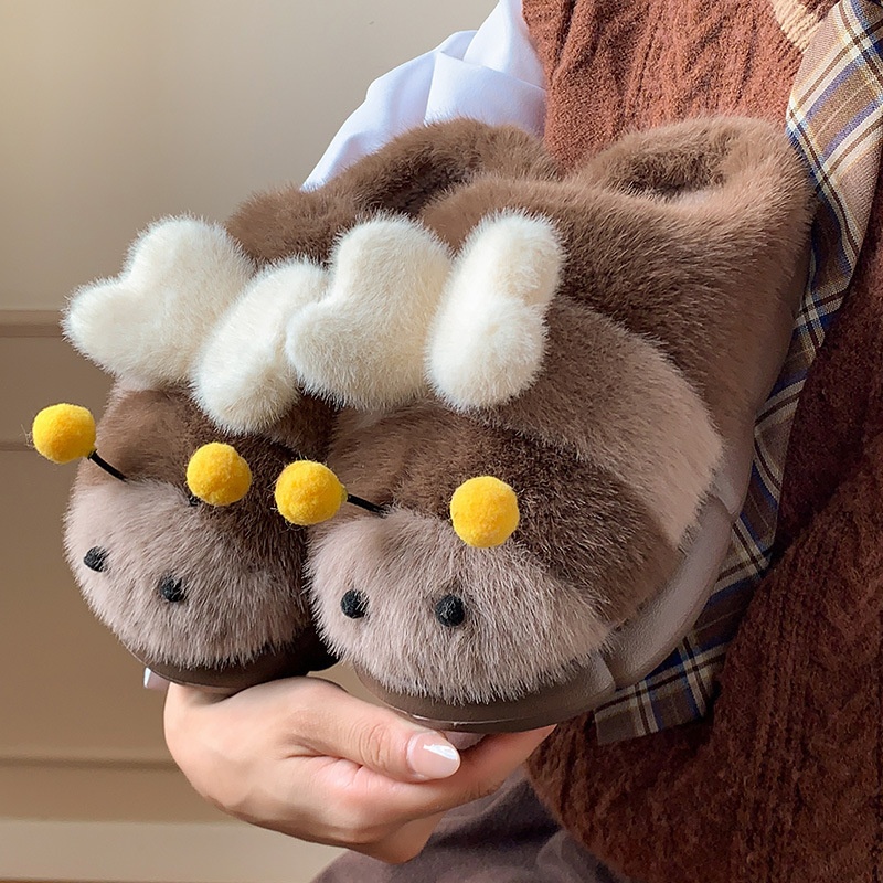 Cute Little Bee Fuzzy Slippers, Women's New Autumn Collection foto 4