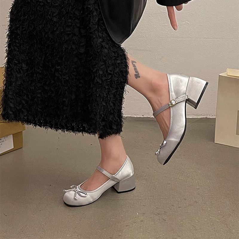 New Buckle Strap Versatile Chunky Heel Round Toe French Chic Shallow Cut Qipao Mary Jane Shoes foto 4