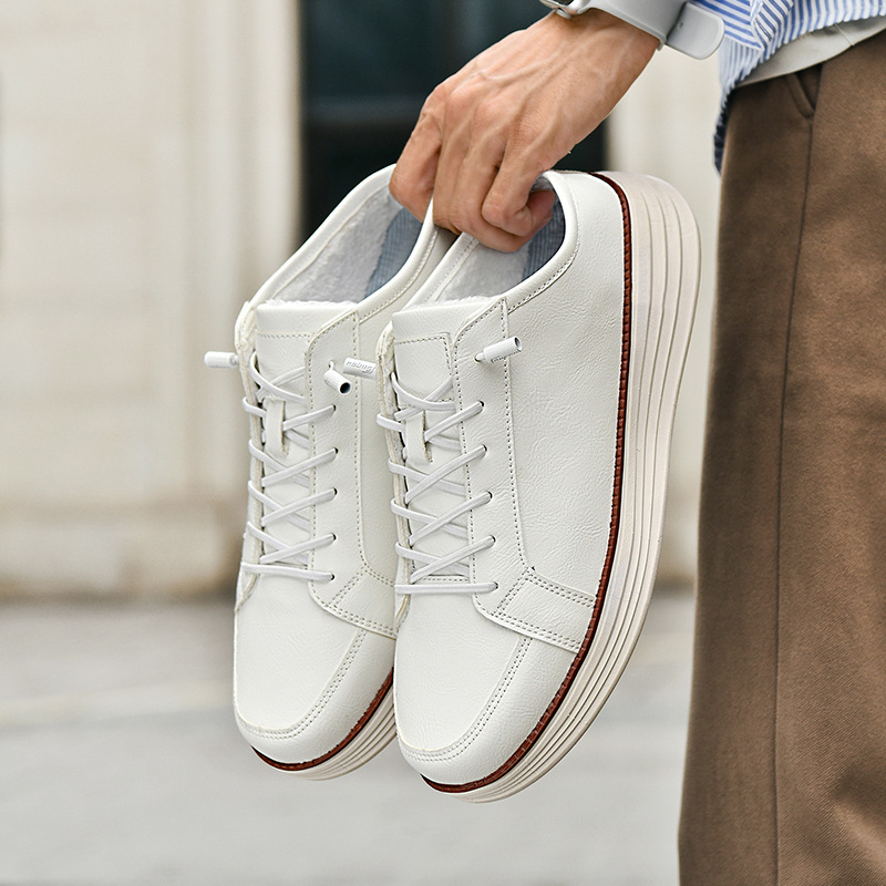 Mens Casual Lace-up Thermal Fleece-lined Chunky-soled Cotton Shoes foto 5