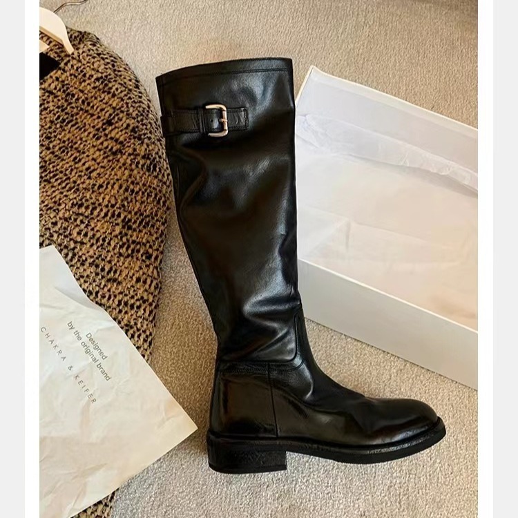 Washed Horse Leather Belt Buckle Thick Bottom Thigh High Boots Women foto 5