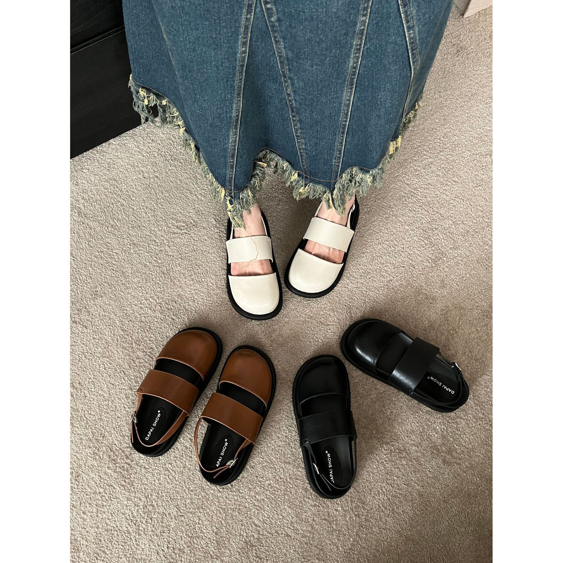 Retro Raise The Bottom One Strap Two-way Breathable Closed Toe Sandals