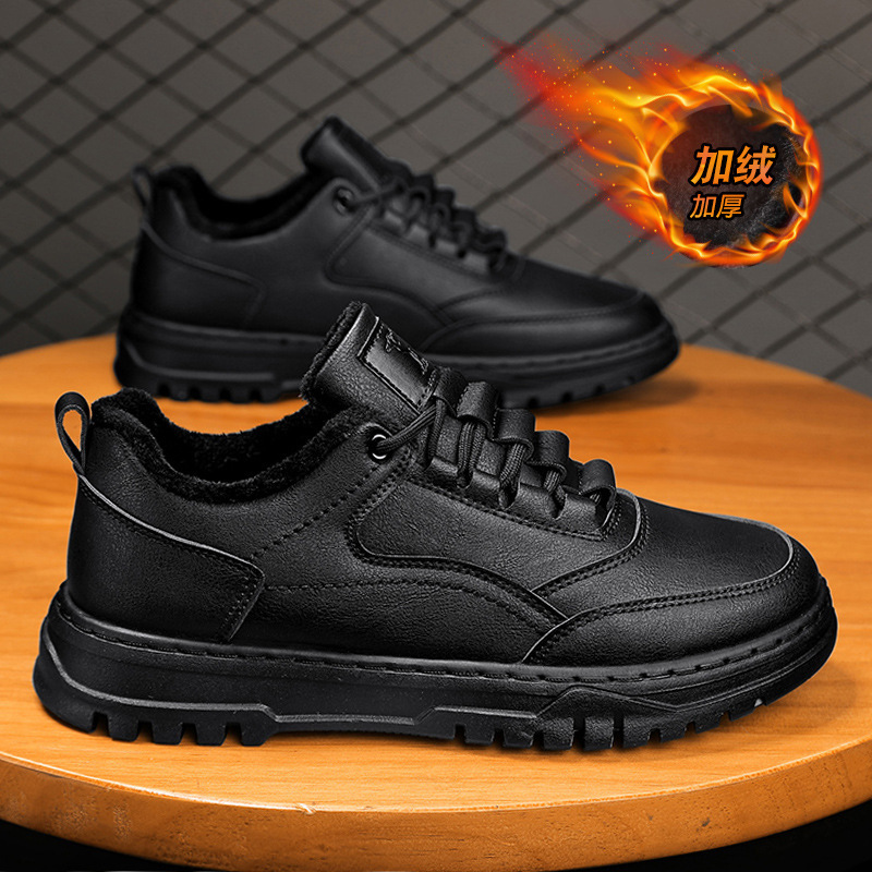 Autumn And Winter Low Top Brushed Thickened Warm Leisure Leather Shoes foto 2