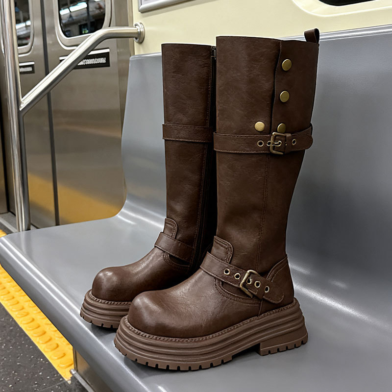 Women's Fashionable Retro Chunky-Heel Knee-High Boots foto 3