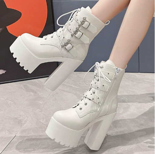 New Chunky-Heel Platform Pearl-Chain Fashionable Punk Boots foto 4