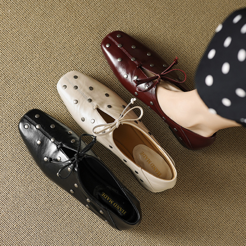 Leather Rivets Mary Jane Elegant Spring Leather Shoes foto 4