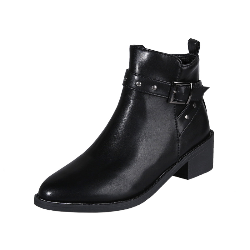 Retro Chunky Heel Studded Buckle Pointed Toe Martin Boots foto 3