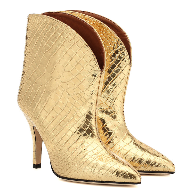 Women's Stiletto Heels With Stone-patterned Patent Leather Ankle Boots foto 3