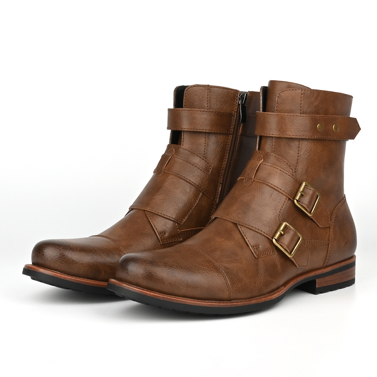 Mens Minimalist Vintage Metal-buckle Side-zip Low-heeled Denim Boots foto 5