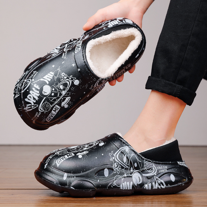Fleece-lined Thickening Thermal Cotton Shoes Waterproof Non-slip Fur Integrated Men's Cotton Slippers foto 3