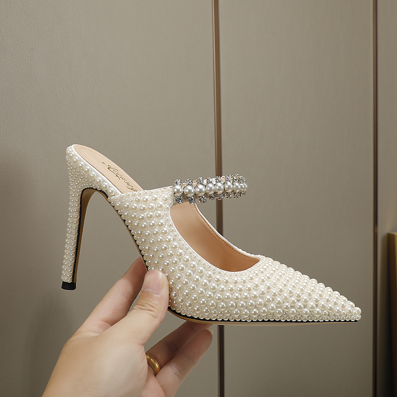 Original Womens Footwear Brand White Pearl Pointed-toe High Heels