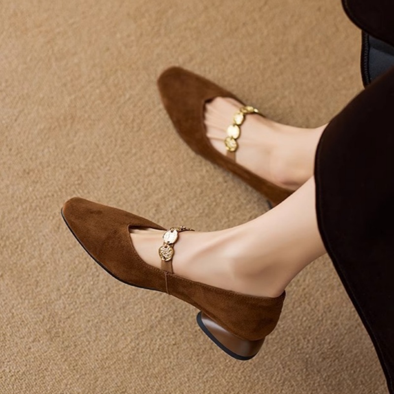 French Retro Square Toe Low-cut Suede Pumps Women's Autumn New foto 4