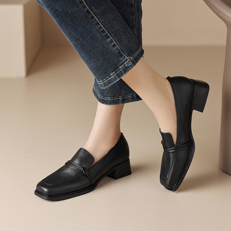 Retro Minimalist Design Womens Mid Heel Leather Shoes foto 3