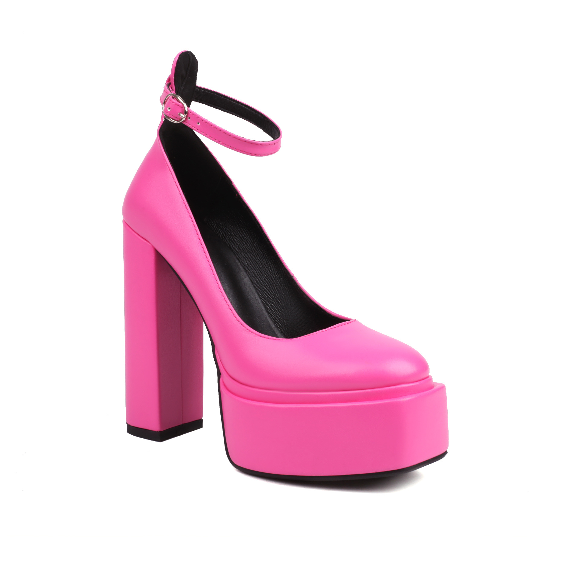 Spring Womens Pointed-Toe Chunky-Heel Buckle High Heels foto 3
