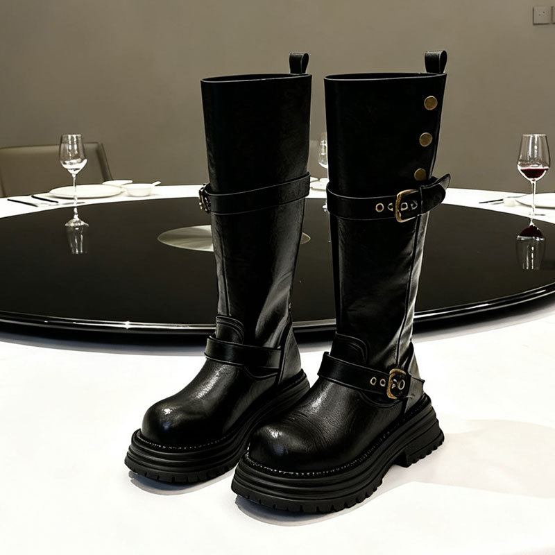 Women's Fashionable Retro Chunky-Heel Knee-High Boots foto 5