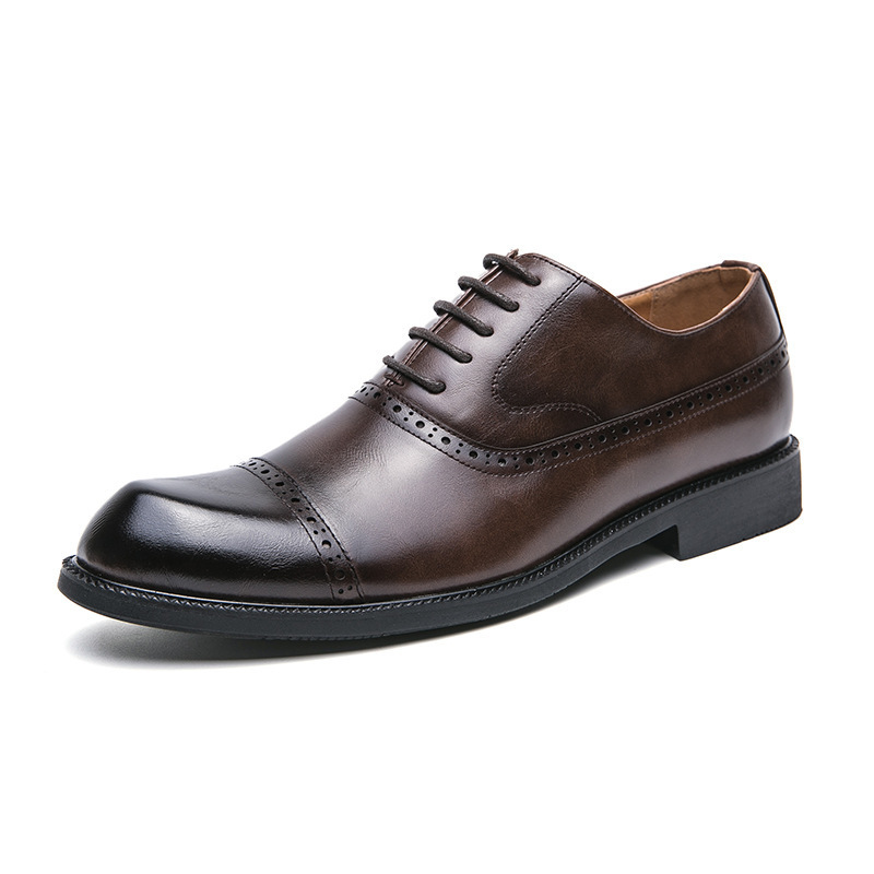 Retro Pointed Brushed Business Formal Wear Height Increasing Leather Shoes foto 5