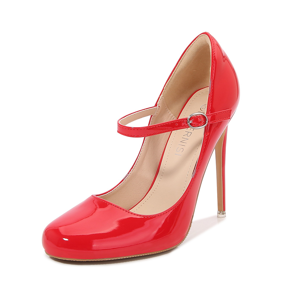 12 Cm Round-toe Large-size High Heels With A Wrist Strap foto 3
