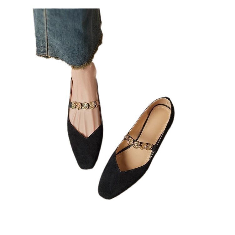 French Retro Square Toe Low-cut Suede Pumps Women's Autumn New foto 2