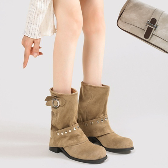Women's Rivet Pleated Slouch Boots Martin foto 5