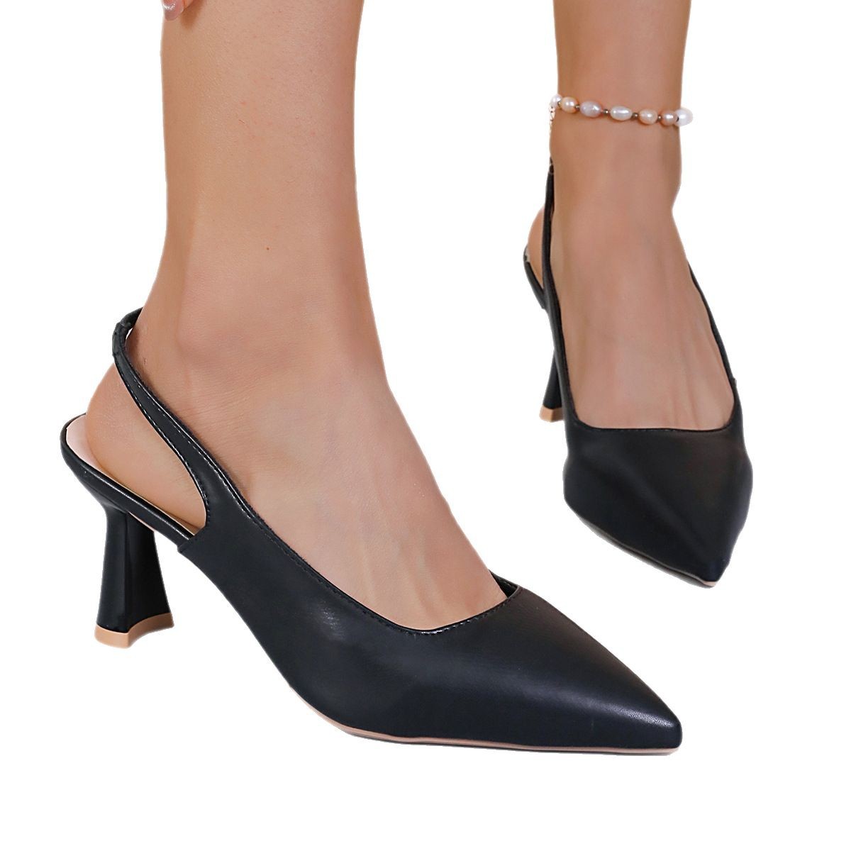 Foreign Trade Baotou Slingback Sandals Pointed High Heels Stiletto Low-cut Shoes foto 3