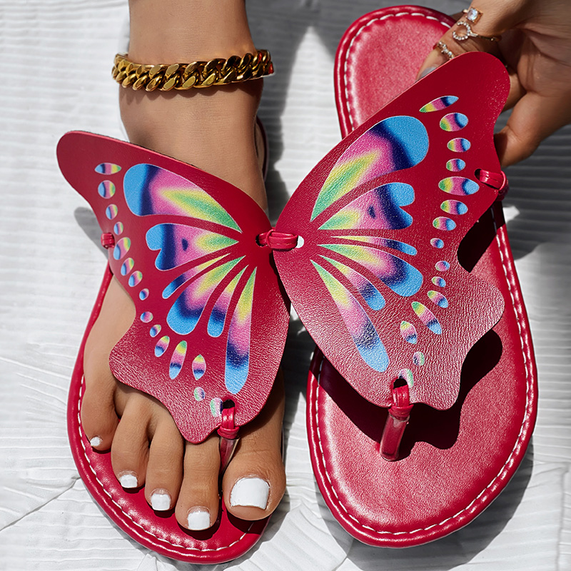 Butterfly Print Round Toe Flip Flops, Comfortable Summer Beach Shoes, Casual Women's Footwear, Perfect For Poolside And Daily Wear foto 3