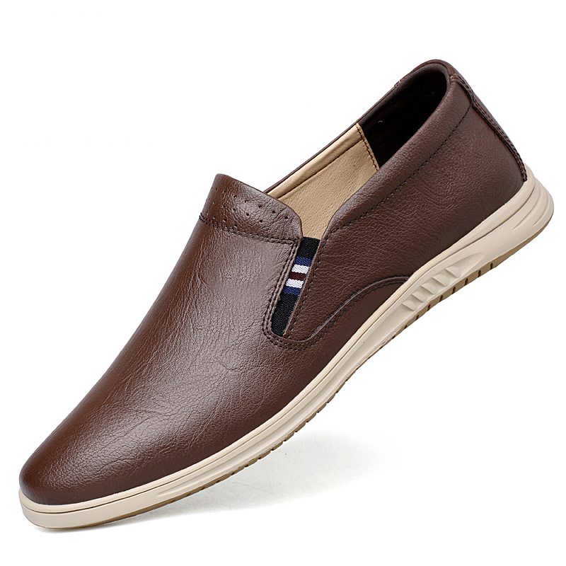 Casual Low-top Slip-on Two-layer Cowhide Flat Men's Shoes foto 2