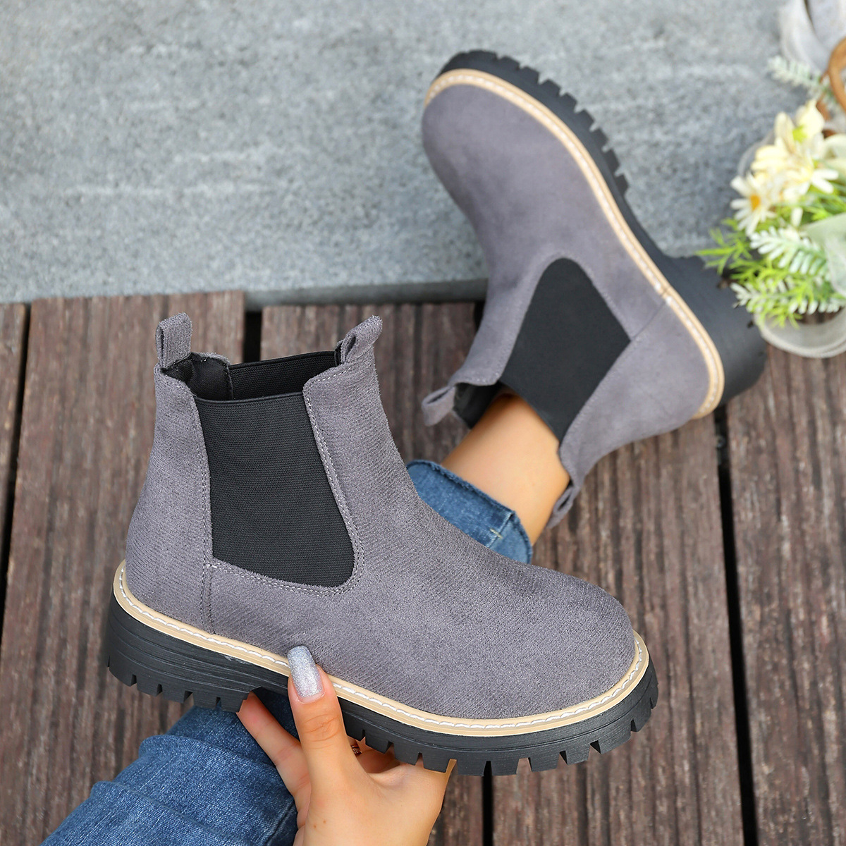 Round Toe Square Heel Boots For Fallwinterslip On Style foto 4